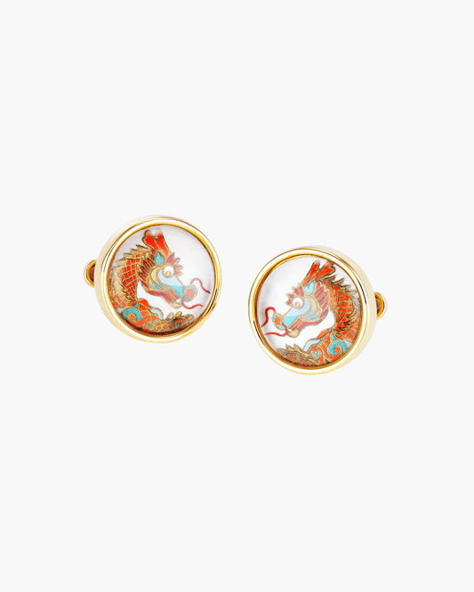Mother of Pearl and Crystal Hand Painted Dragon Cufflinks