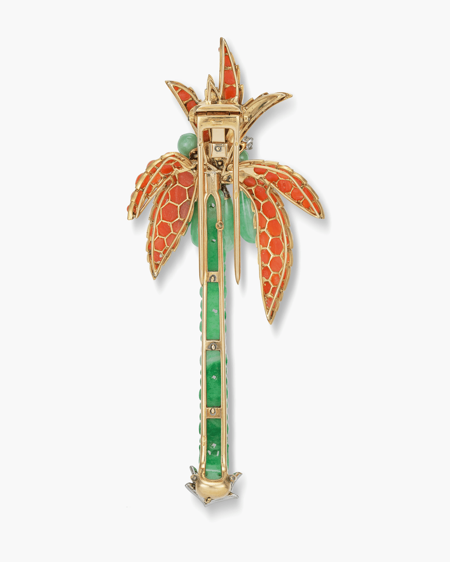 Art Deco Jade, Coral and Diamond Palm Tree Brooch by Cartier