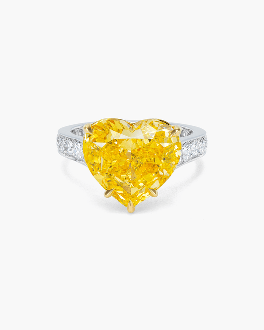 6.34 carat Heart Shape Yellow and White Diamond Ring
