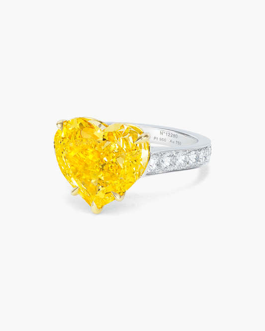 6.34 carat Heart Shape Yellow and White Diamond Ring
