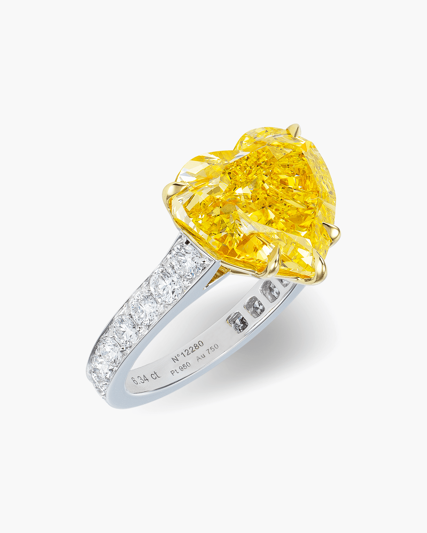 6.34 carat Heart Shape Yellow and White Diamond Ring
