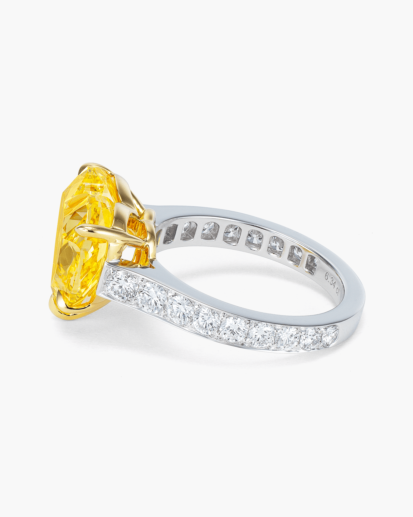 6.34 carat Heart Shape Yellow and White Diamond Ring