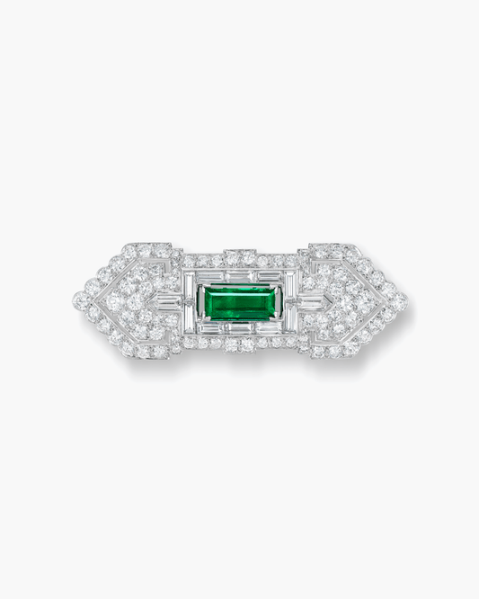 Art Deco Emerald and Diamond Plaque Brooch by Cartier