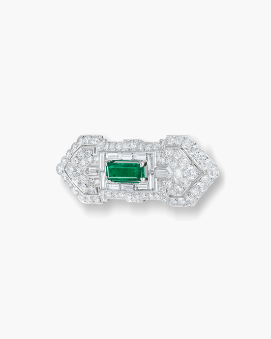 Art Deco Emerald and Diamond Plaque Brooch by Cartier