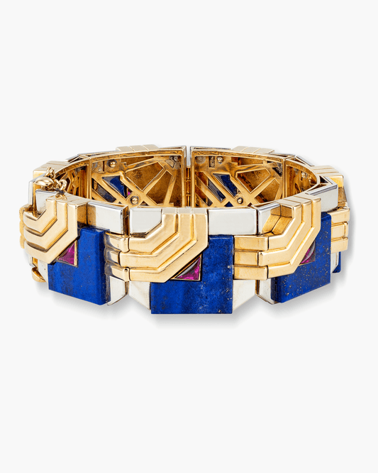 Art Deco Lapis Lazuli and Ruby Bracelet set in White and Yellow Gold by Boucheron