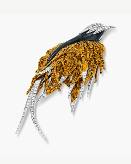 Estate Diamond and Labradorite Bird Brooch