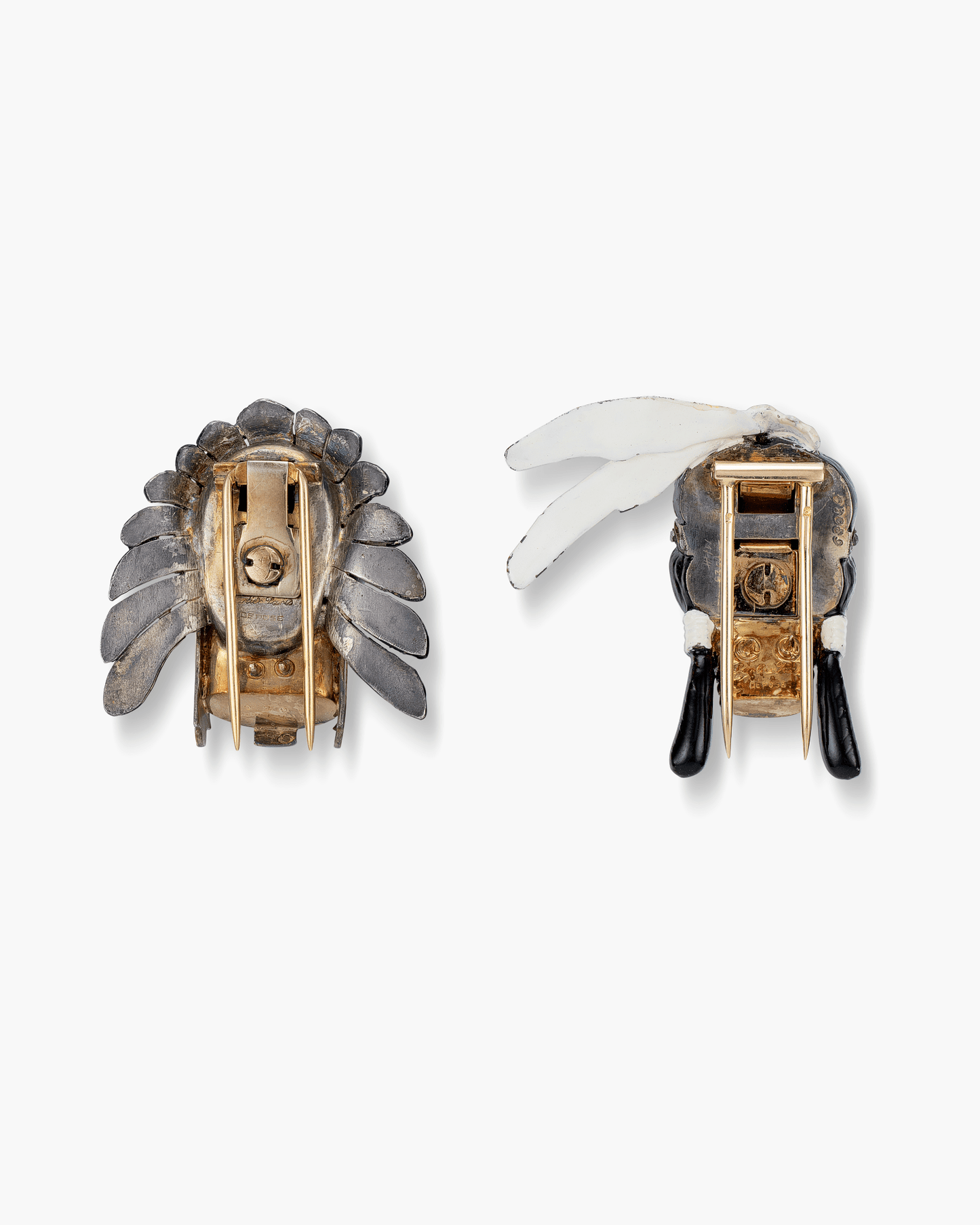 Art Deco Diamond and Lacquer Sioux and Squaw Brooches by Cartier