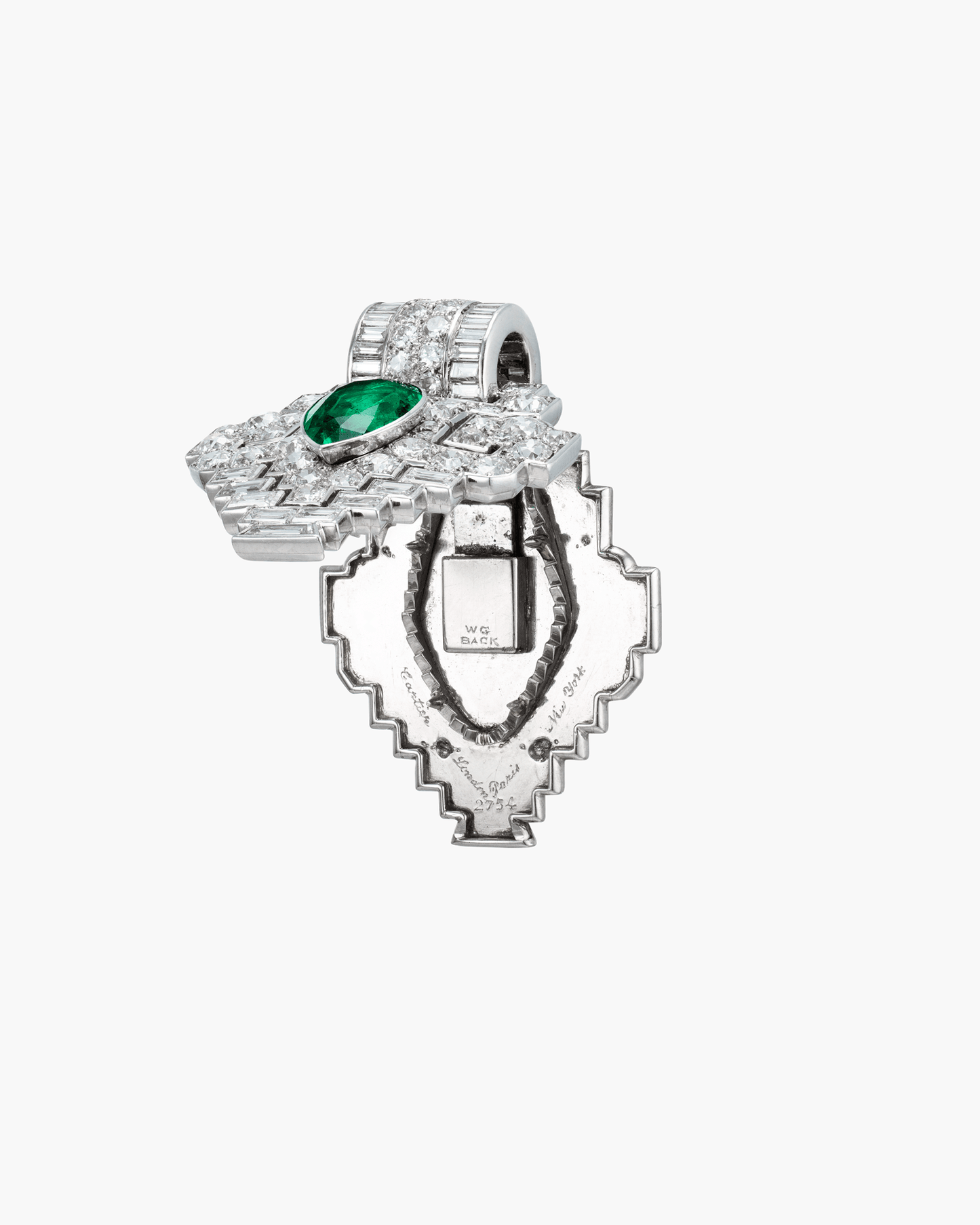 Art Deco Emerald and Diamond Clip Brooch by Cartier