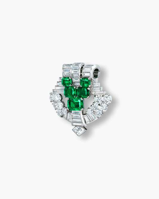 Art Deco Emerald and Diamond Clip Brooch by Cartier