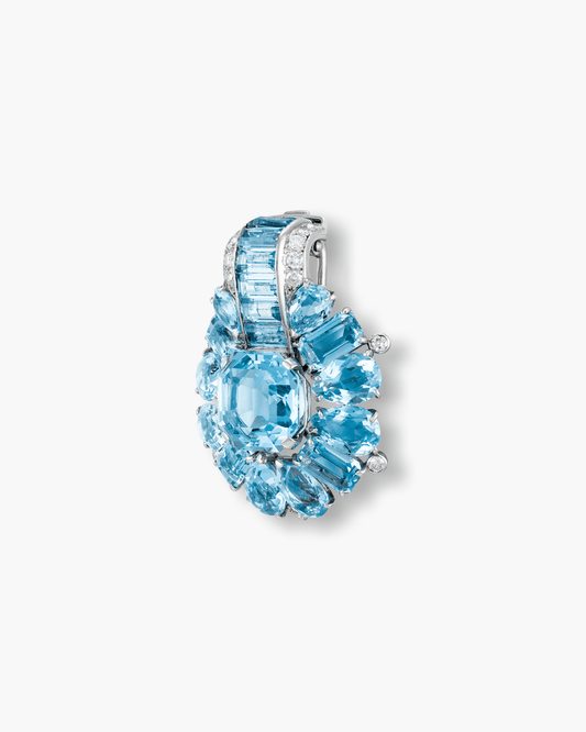 Art Deco Aquamarine and Diamond Clip Brooch by Cartier