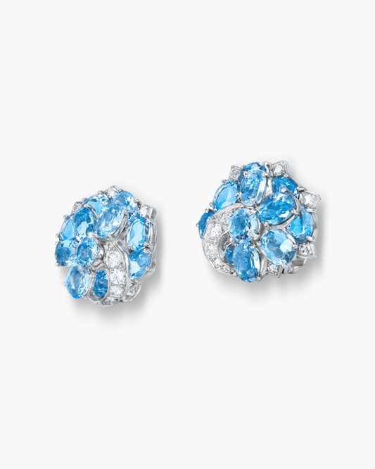 Art Deco Aquamarine and Diamond Floral Spiral Earrings by Cartier