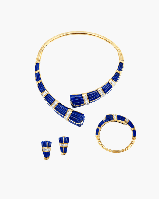 Estate Diamond Lapis Lazuli Necklace, Earrings and Bangle Set by Boucheron