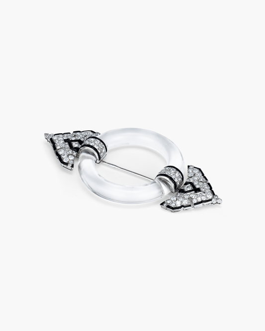 Art Deco Diamond, Rock Crystal and Onyx Buckle Brooch by Cartier