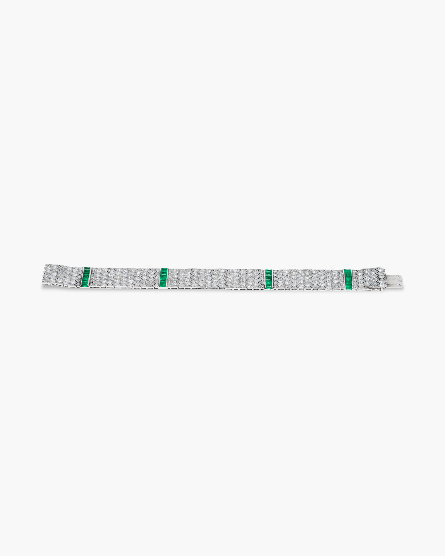 Art Deco Diamond and Emerald Scale Pattern Design Bracelet
