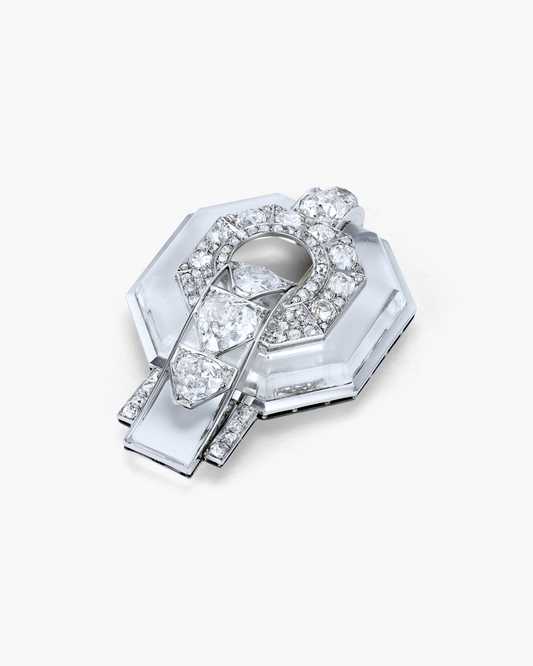 Art Deco Rock Crystal and Diamond Octagon Geometric Design Brooch by René Boivin