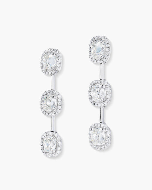 3-Stone Antique Cushion Cut Diamond Earrings