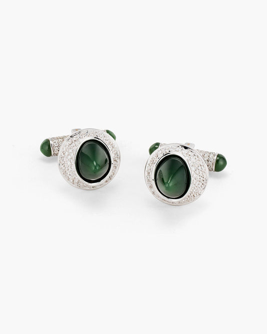 Sugarloaf Bejewelled Jade and Diamond Cufflinks