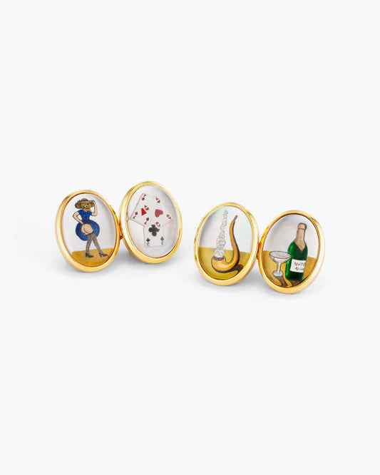Mother of Pearl and Crystal Hand Painted Four Vices Cufflinks