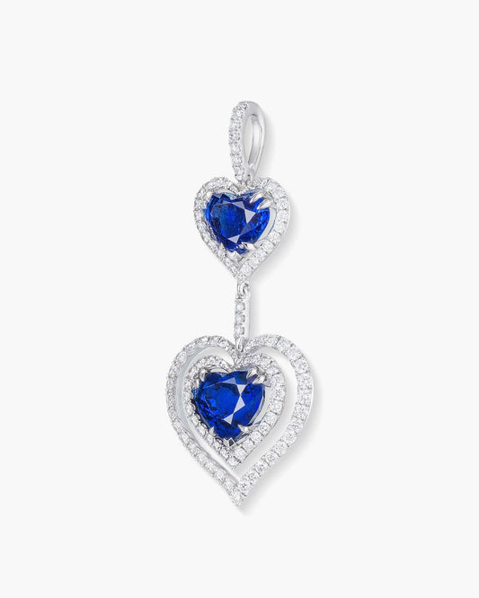 Heart Shape Ceylon Sapphire and Diamond Pendant Necklace, 3.92 carats