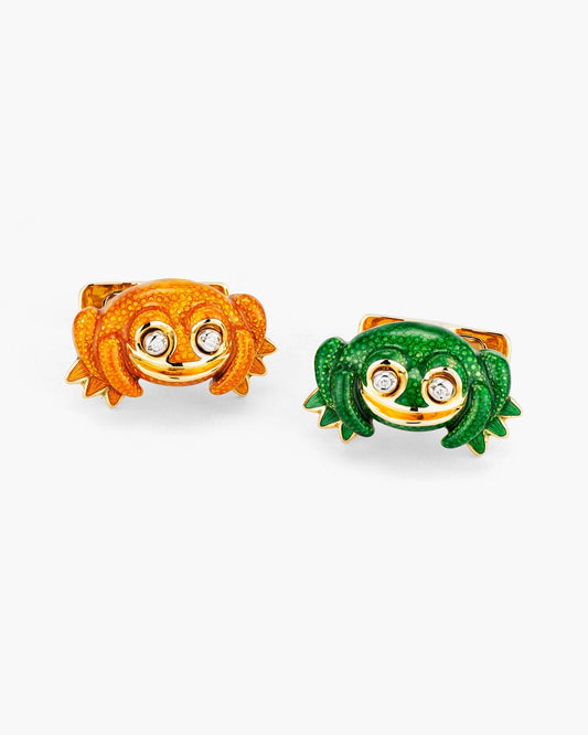 Yellow and Green Enamel and Diamond Toad Cufflinks