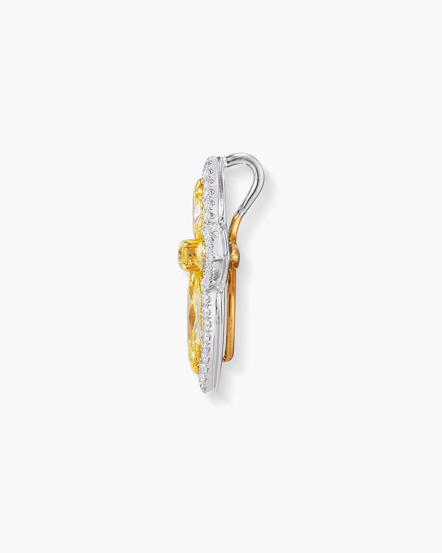 Fancy Shaped Yellow and White Diamond Cross Pendant Necklace, 1.10 carats