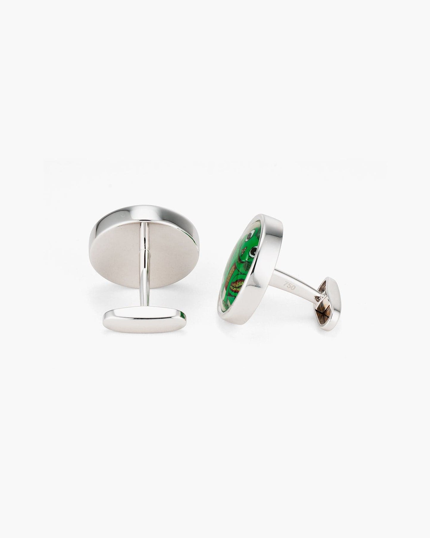 Mother of Pearl and Crystal Hand Painted Laughing Frog Cufflinks