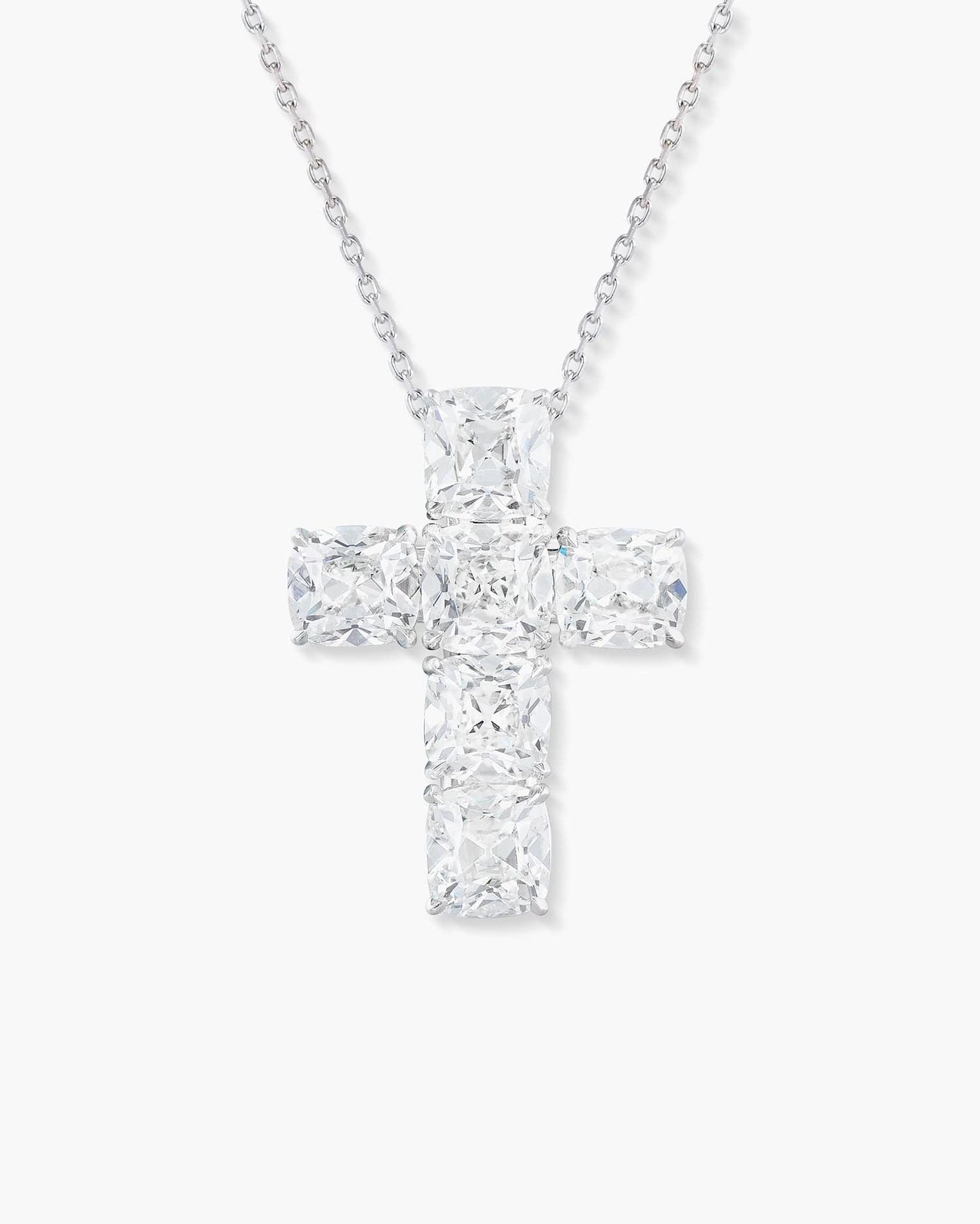 Antique Cushion Cut Diamond Cross Pendant Necklace, 6.07 carats