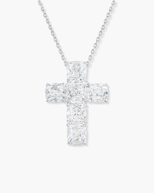 Antique Cushion Cut Diamond Cross Pendant Necklace, 6.07 carats
