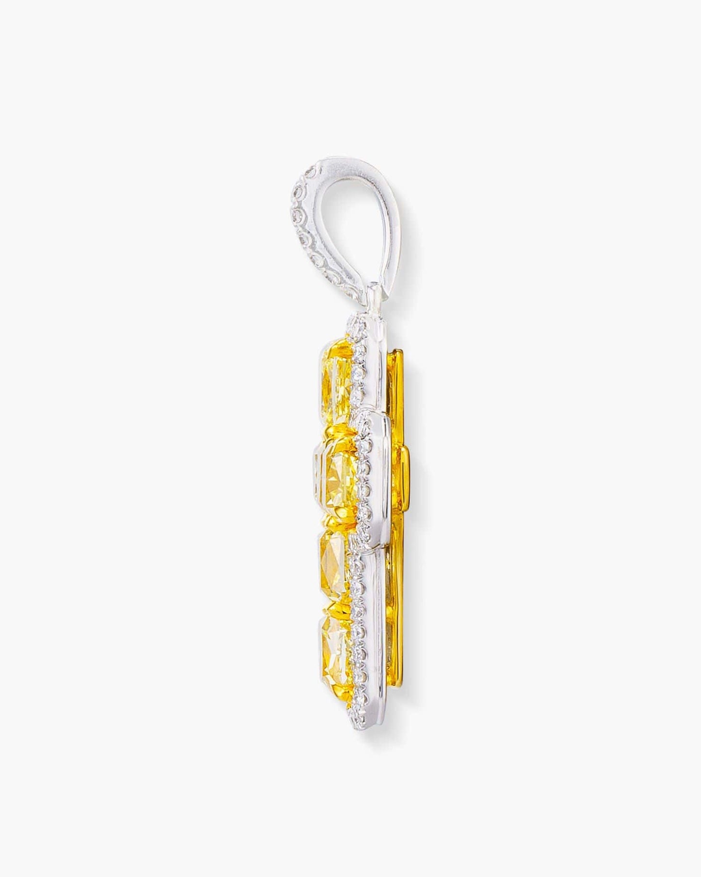 Radiant Cut Yellow and White Diamond Cross Pendant Necklace, 3.15 carats
