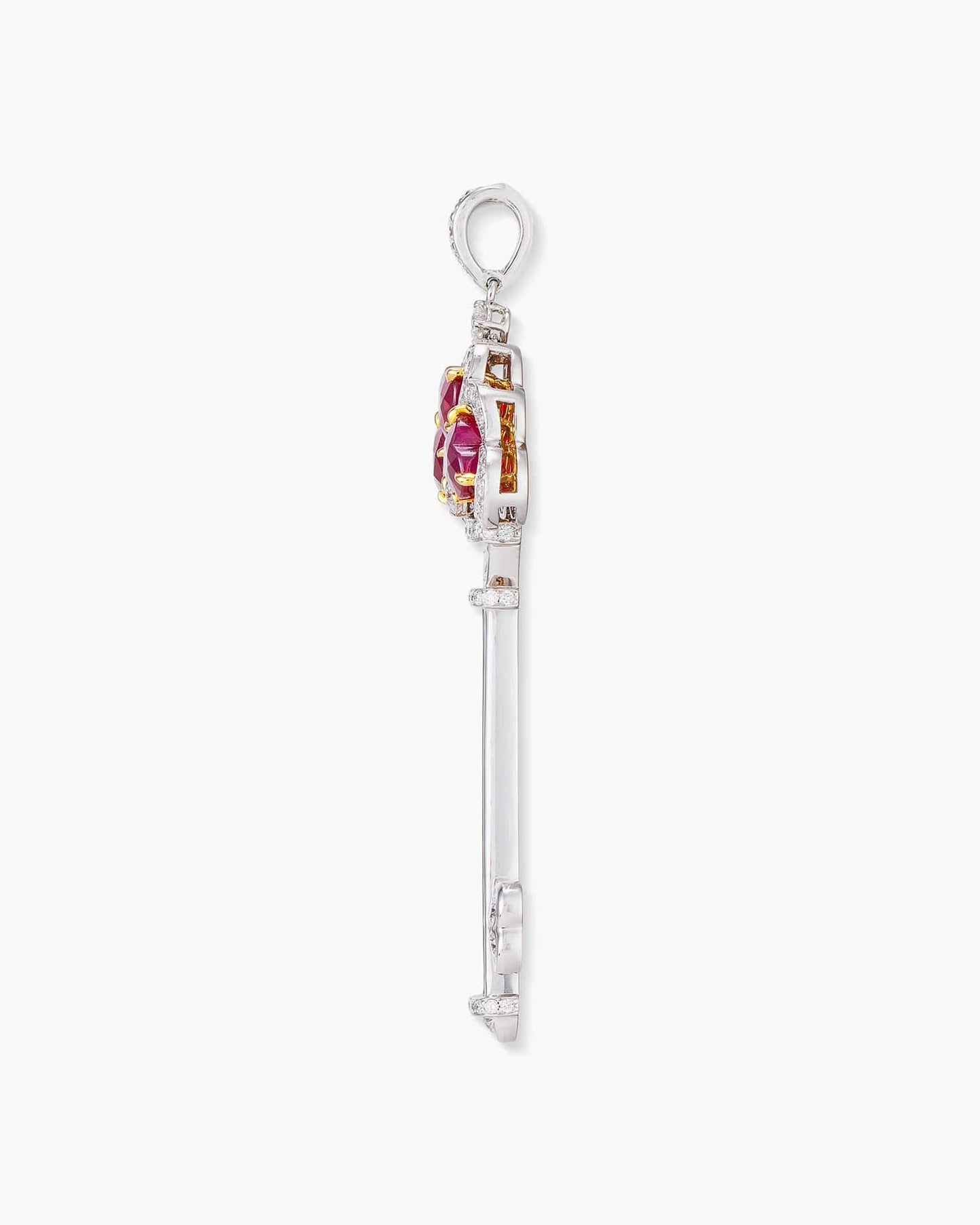 Heart Shape Burmese Ruby and Diamond Key Pendant Necklace, 4.60 carats