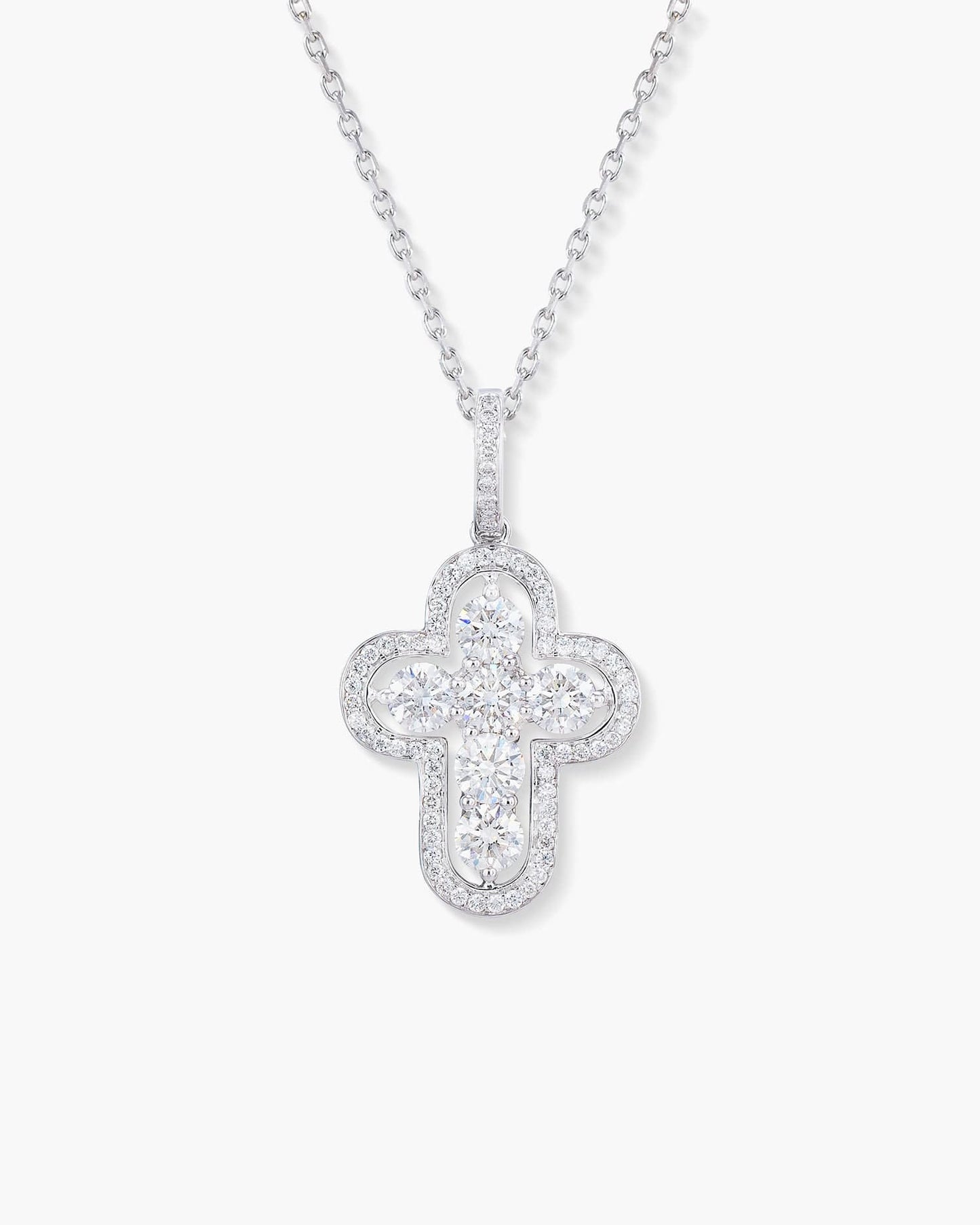 Round Diamond Cross Pendant Necklace, 1.28 carats