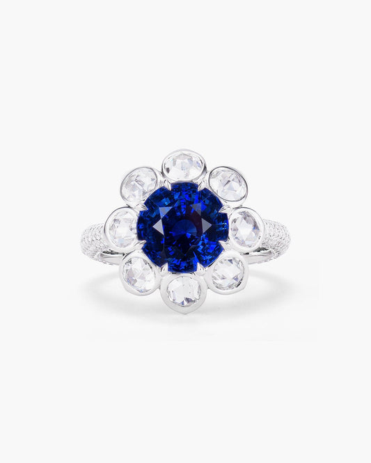 4.00 carat Round Cut Ceylon Sapphire and Diamond Ring