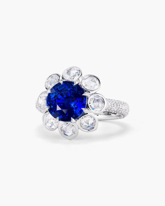 4.00 carat Round Cut Ceylon Sapphire and Diamond Ring