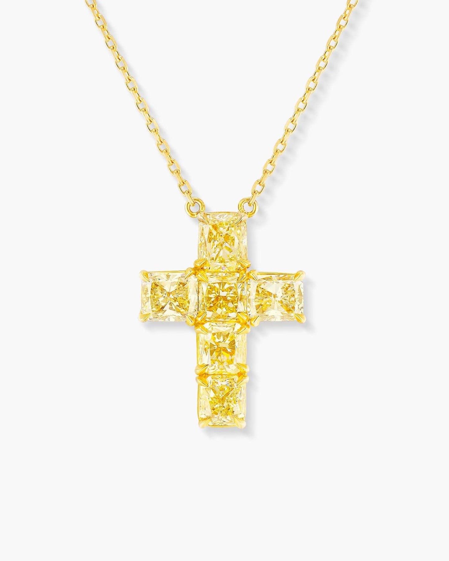 Fancy Shaped Yellow Diamond Cross Pendant Necklace, 2.70 carats