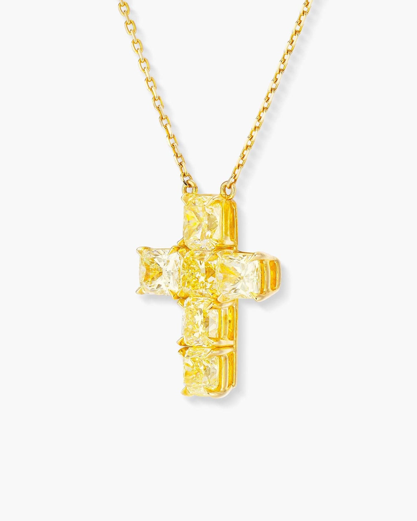 Fancy Shaped Yellow Diamond Cross Pendant Necklace, 2.70 carats