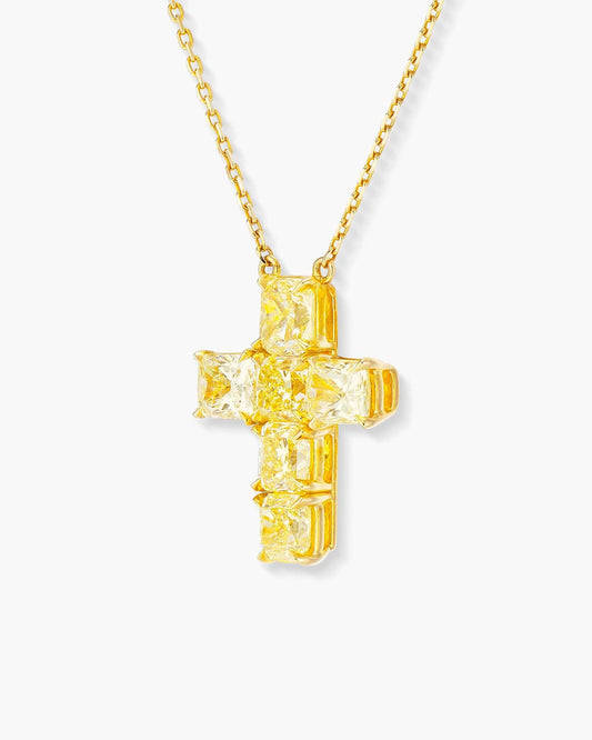 Fancy Shaped Yellow Diamond Cross Pendant Necklace, 2.70 carats