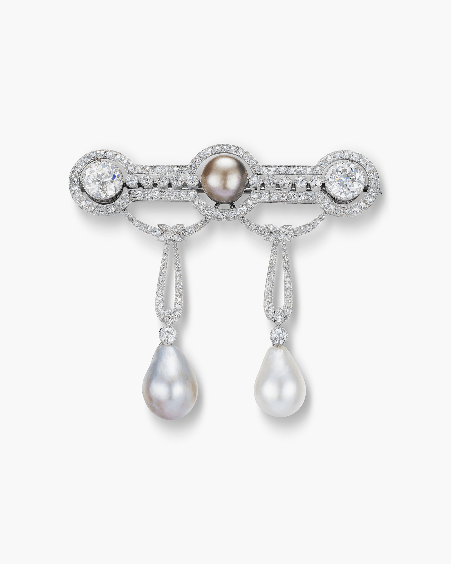 Edwardian Natural Pearl and Diamond Brooch
