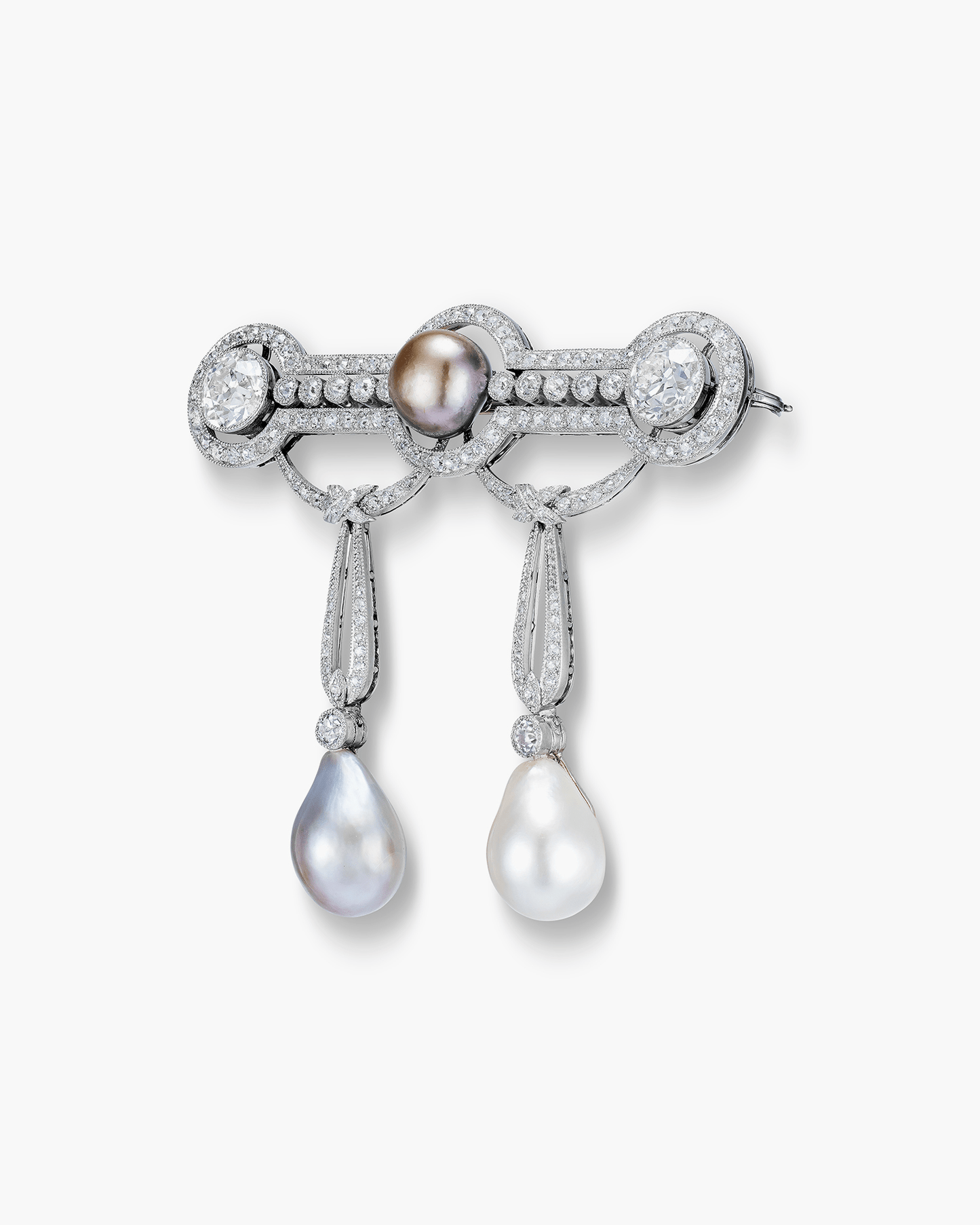Edwardian Natural Pearl and Diamond Brooch