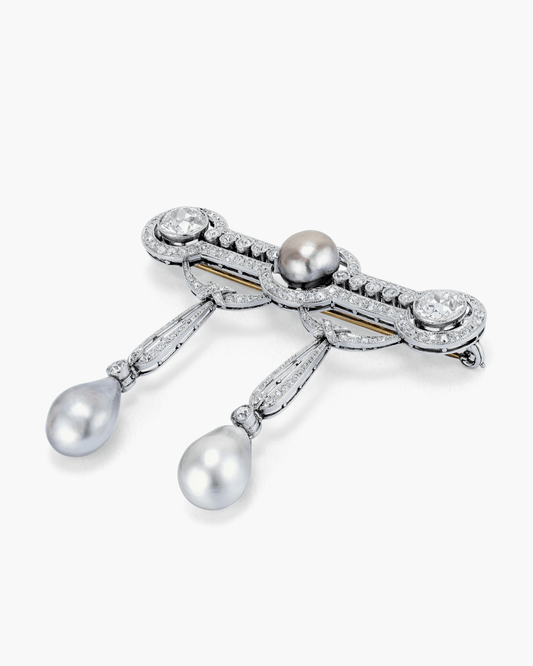 Edwardian Natural Pearl and Diamond Brooch