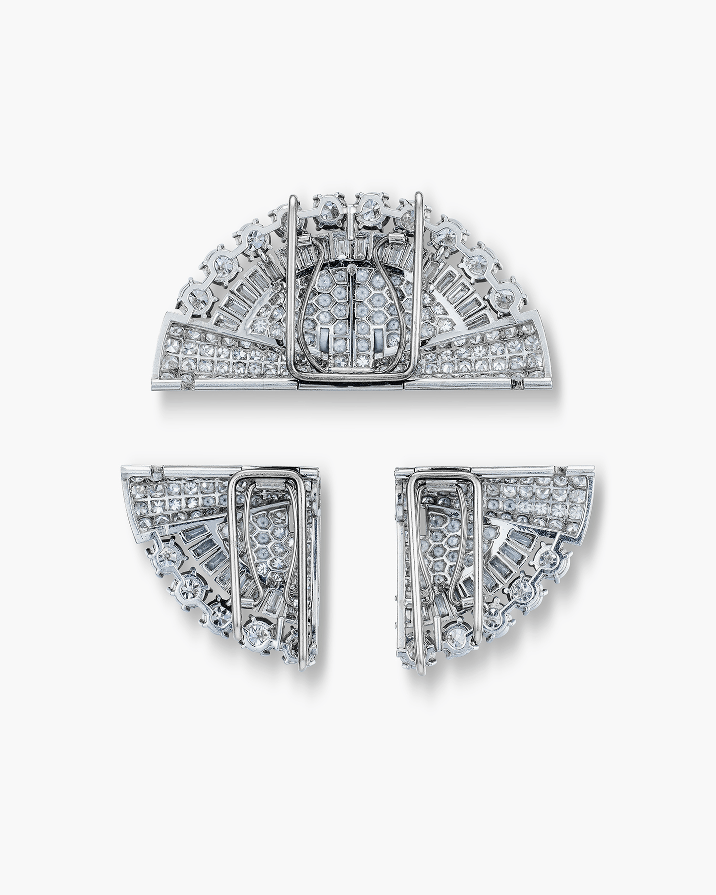 Art Deco Diamond Triple Clip Brooch