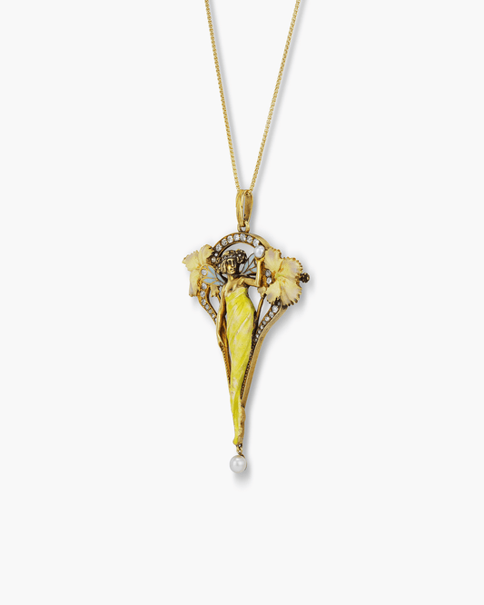 Art Nouveau Plique-à-jour Diamond Pendant by Masriera y Carreras