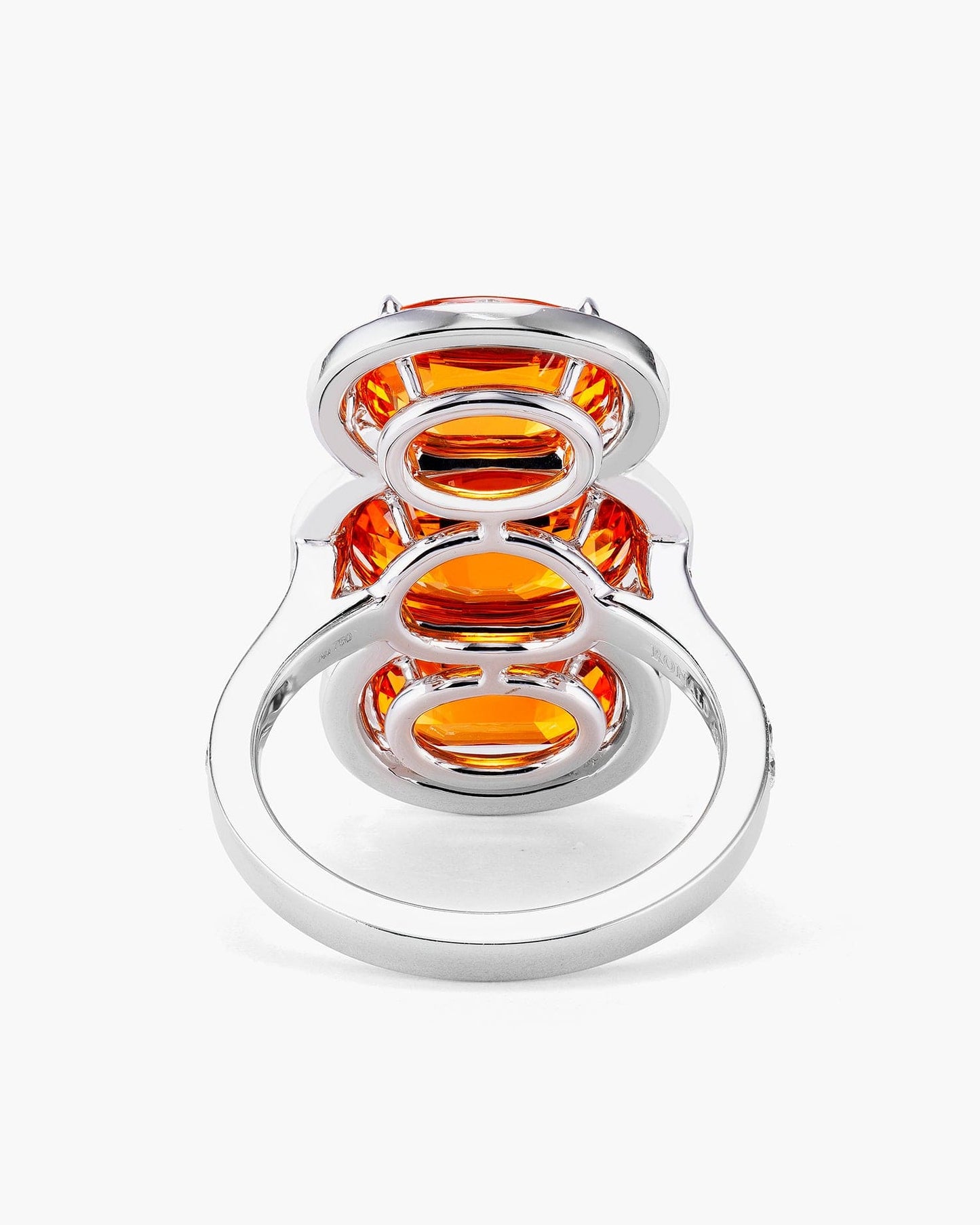 Three-Stone Oval Shape Mandarin Garnet and Diamond Ring