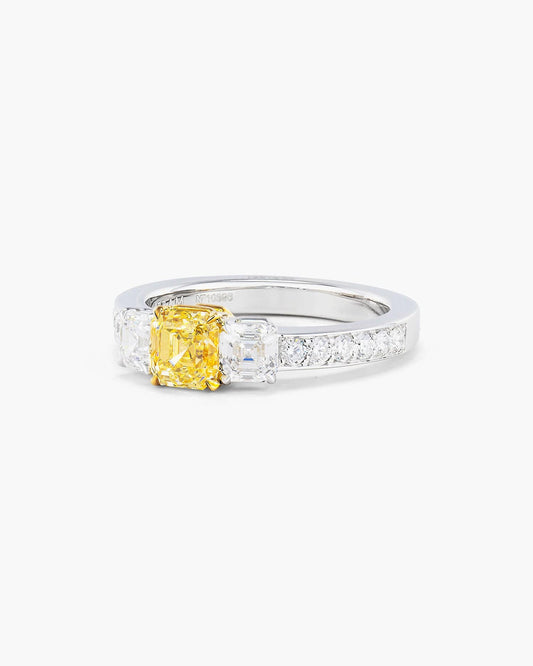 0.74 carat Asscher Cut Yellow and White Diamond Ring