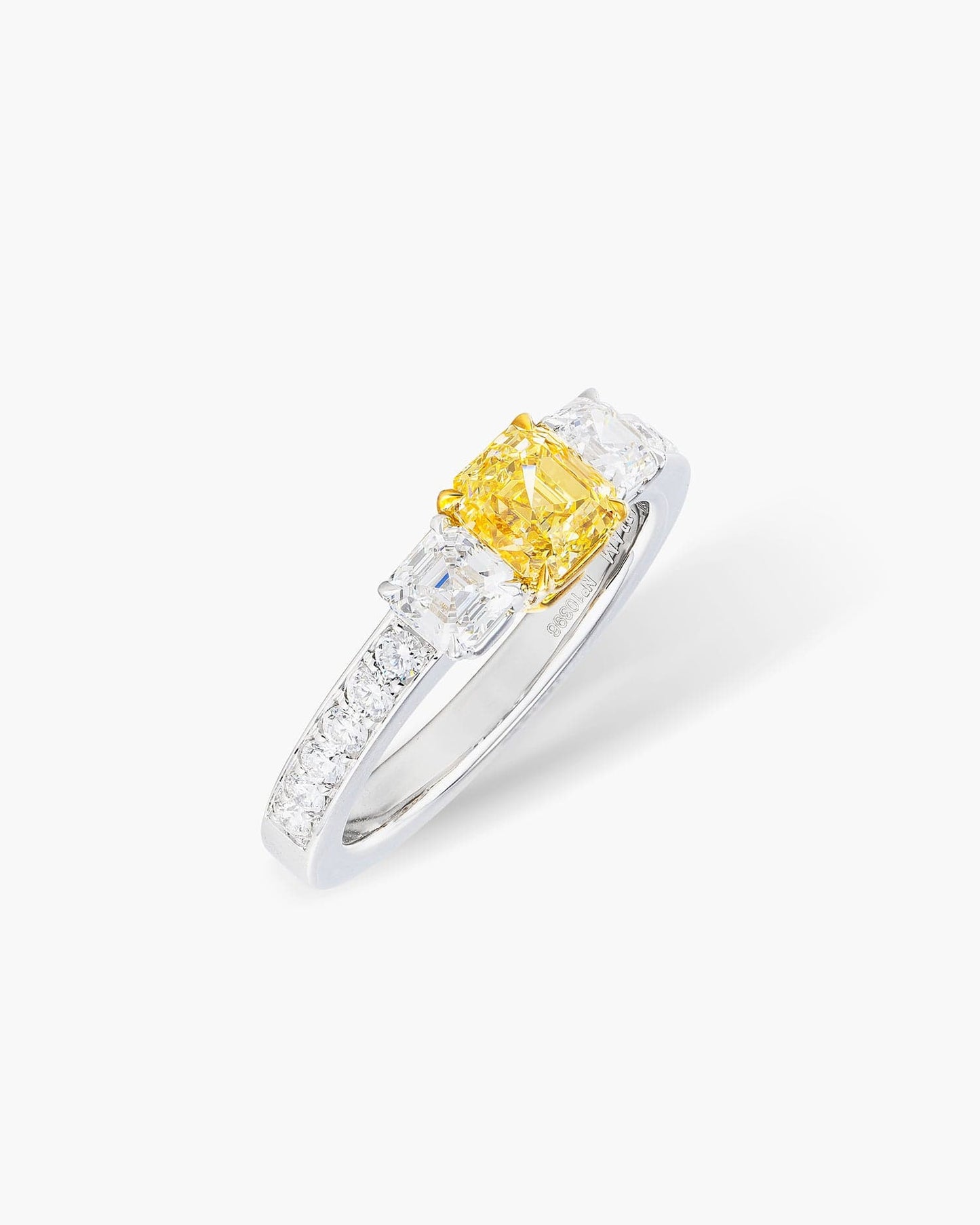 0.74 carat Asscher Cut Yellow and White Diamond Ring