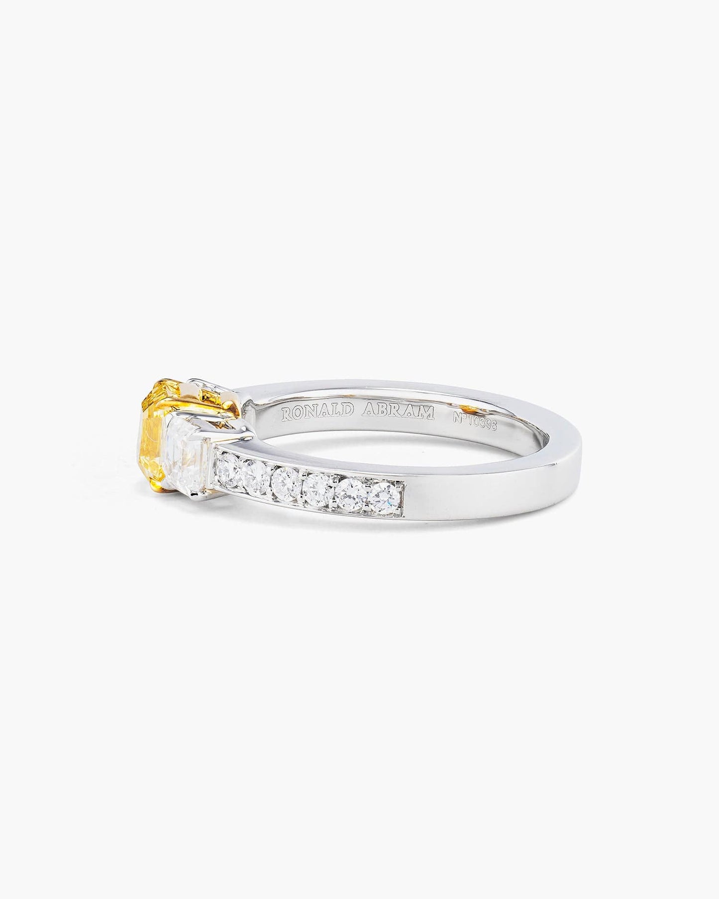 0.74 carat Asscher Cut Yellow and White Diamond Ring