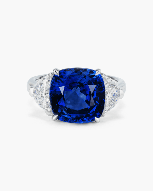 7.54 carat Cushion Cut Ceylon Sapphire and Diamond Ring