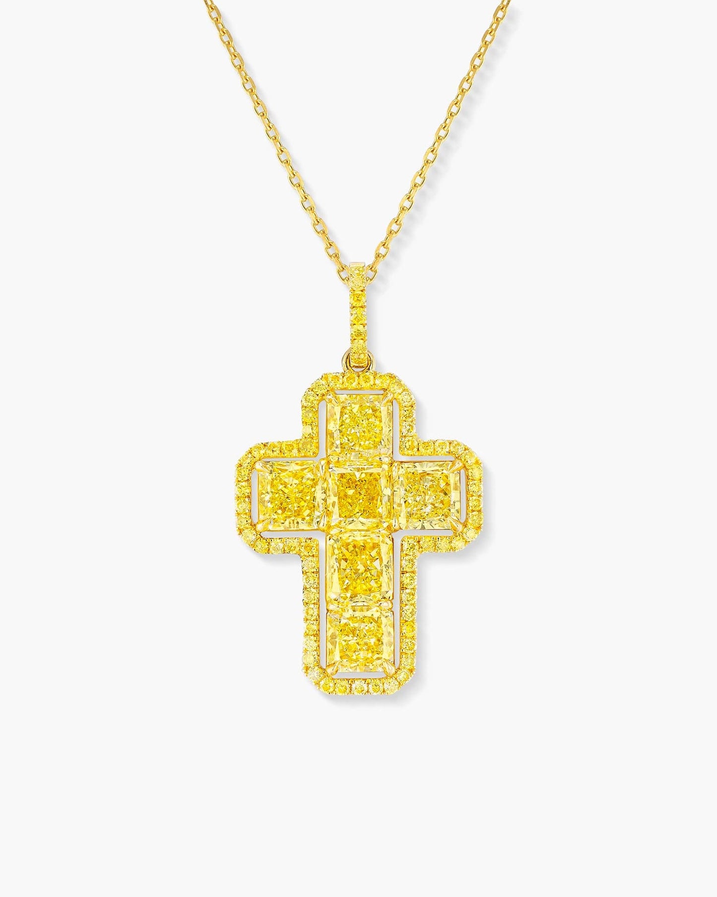 Radiant Cut Yellow Diamond Cross Pendant Necklace, 3.41 carats