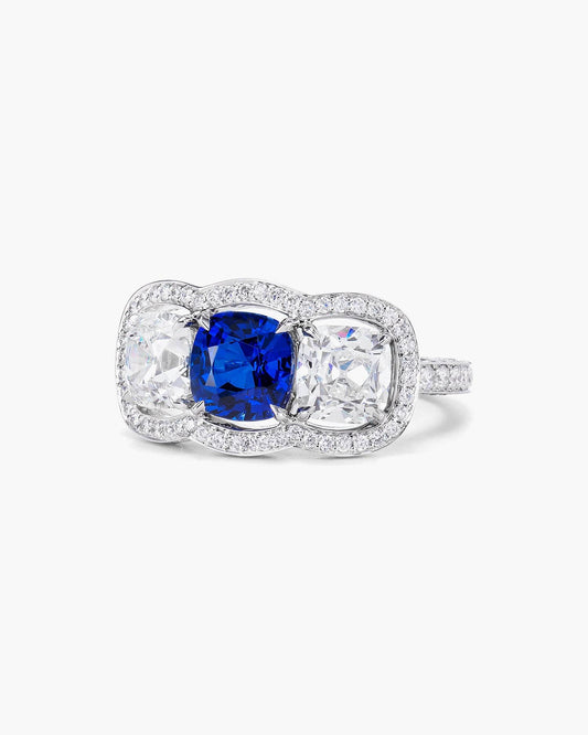 1.82 carat Cushion Cut Ceylon Sapphire and Diamond Ring