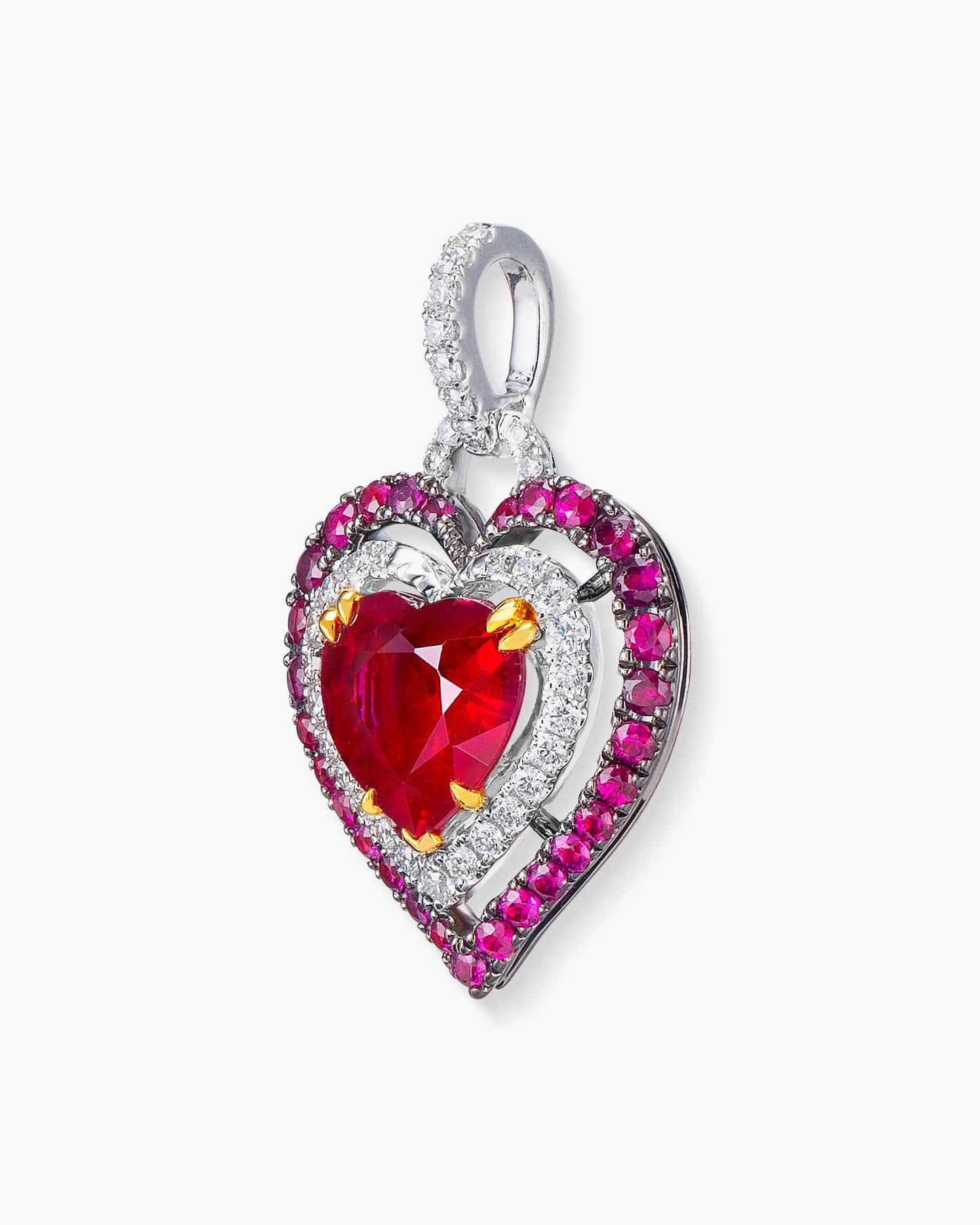 1.49 carat Heart Shape Burmese Ruby and Diamond Pendant Necklace