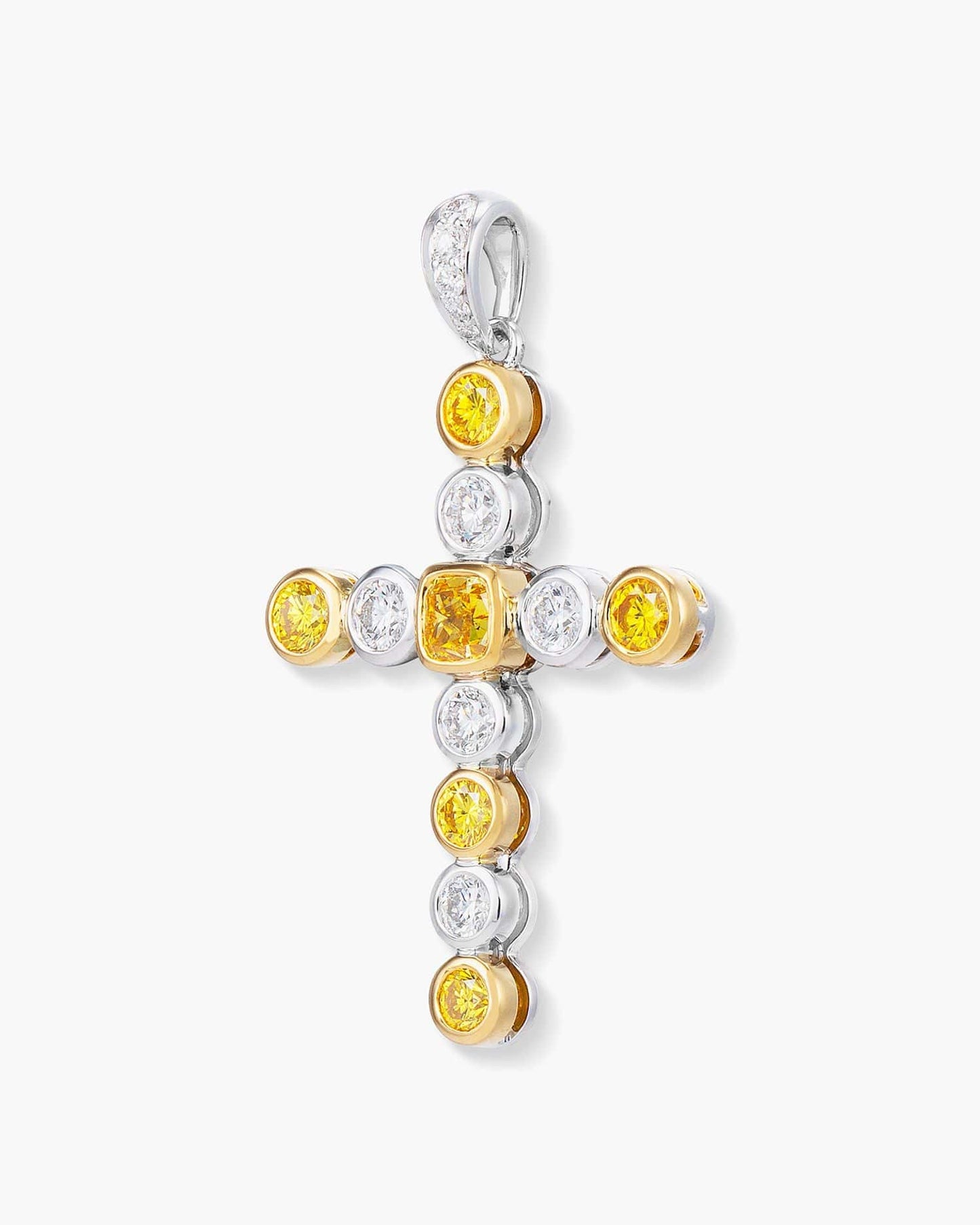 Yellow and White Diamond Cross Pendant Necklace, 1.46 carats
